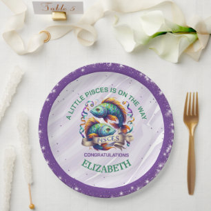Lavendel- und Grüne Fische-Zodiac-Babyparty Pappteller