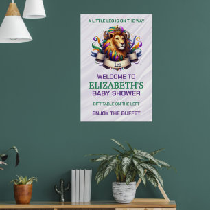Lavendel und grüner Leo-Zodiak-Baby-Party Poster