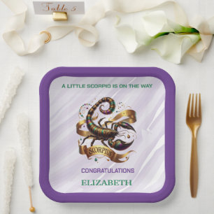 Lavendel und grüner Skorpion-Zodiak-Baby-Party Pappteller