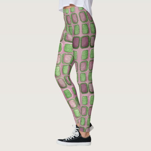 Lavendel- und Grünschimmernde Plätze Leggings (Links)