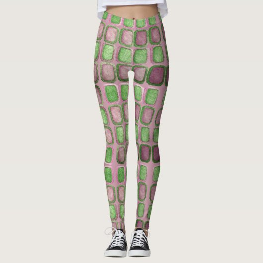 Lavendel- und Grünschimmernde Plätze Leggings (Vorderseite)