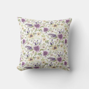 Lavendel und hellgelbe Watercolor-Blumen Kissen