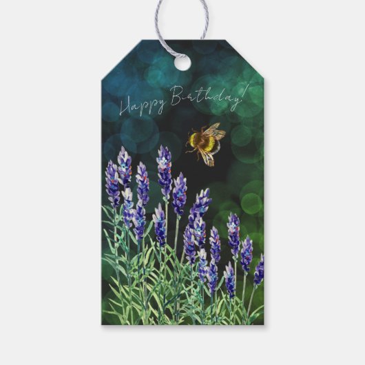 Lavendel und Hummel mit Wasserfarben gemalt Geschenkanhänger (Vorderseite)