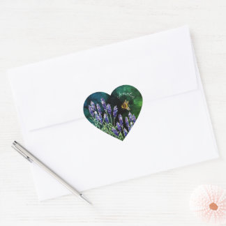 Lavendel und Hummel mit Wasserfarben gemalt Herz-Aufkleber