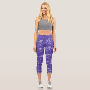 Lavendel- und Immergrün-Kegelblumenmuster Capri Leggings