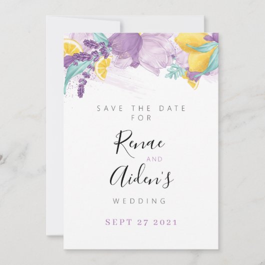 Lavendel und Lemon Save the Date (Vorderseite)