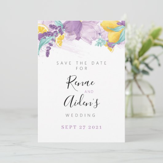 Lavendel und Lemon Save the Date (Stehend Vorderseite)