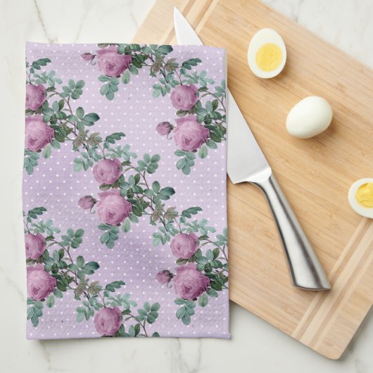 Lavendel und Lila Rose auf Rebflächen Geschirrtuch (Viertel Falte)