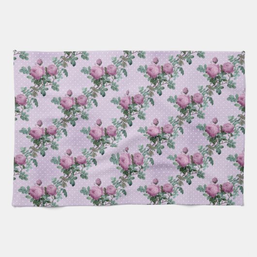 Lavendel und Lila Rose auf Rebflächen Geschirrtuch (Horizontal)