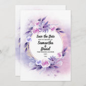 Lavendel und Lila Rose Wasserfarbe Save The Date (Vorne/Hinten)