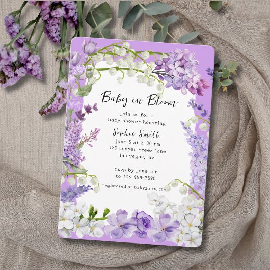 Lavendel und Lilac Boho Baby in Bloom Baby Dusche Einladung