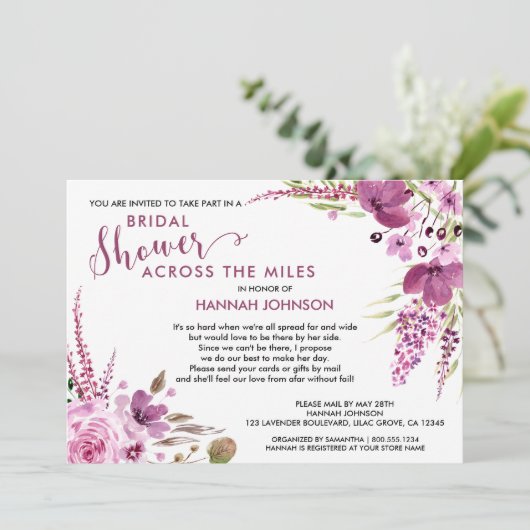 Lavendel und Lilacs Brautparty für Flora und Fauna Einladung (Stehend Vorderseite)