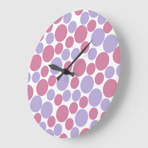Lavendel- und Mattrosa-Polka-Punkt-Wanduhr Große Wanduhr