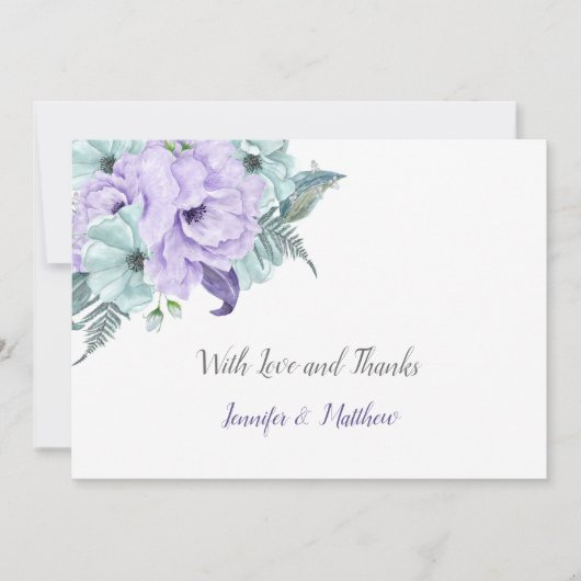 Lavendel-und Minzen-Aquarell-Pfingstrosen danken Dankeskarte (Vorderseite)