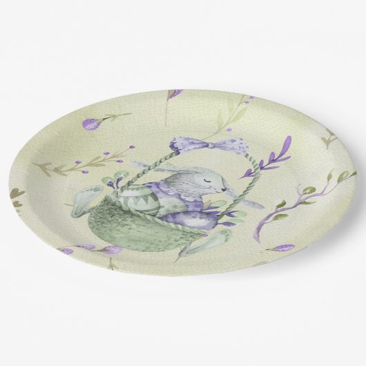 Lavendel- und Minzgrün-Osterhase Pappteller (Schrägansicht)