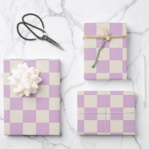 Lavendel und Off White Checkerboard Geschenkpapier Set