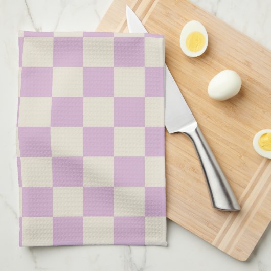 Lavendel und Off White Checkerboard Geschirrtuch (Viertel Falte)