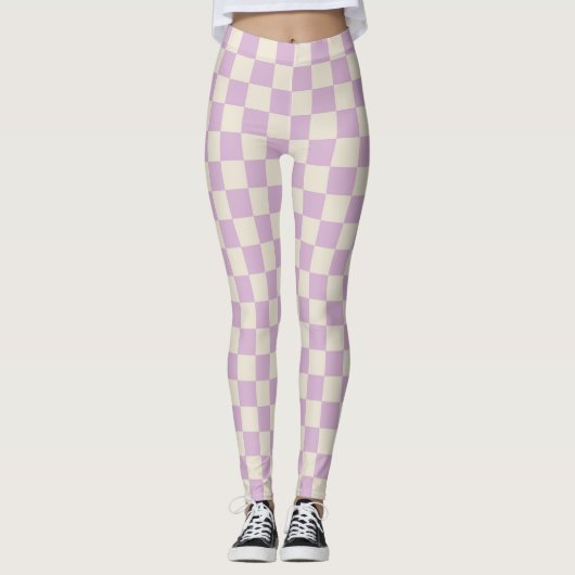 Lavendel und Off White Checkerboard Leggings (Vorderseite)