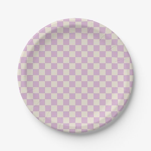 Lavendel und Off White Checkerboard Pappteller (Vorderseite)