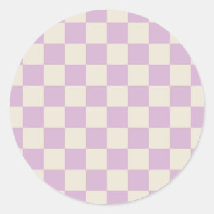 Lavendel und Off White Checkerboard Runder Aufkleber