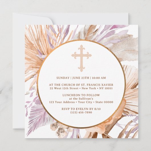 Lavendel und Peach Bouquet Taufe Einladung (Rückseite)