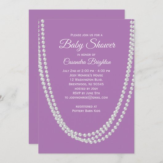 Lavendel und Pearls Kinderdusche Einladung (Vorne/Hinten)