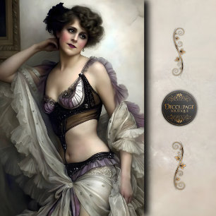 Lavendel- und Perlen-Vintage-Showgirl-Decoupage Seidenpapier