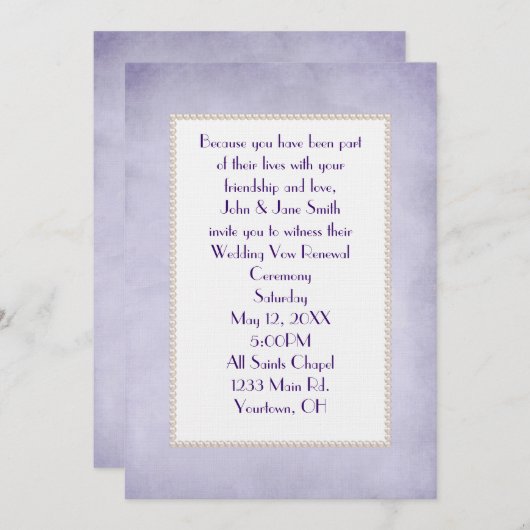 Lavendel- und Perlhochzeit Einladung (Vorne/Hinten)