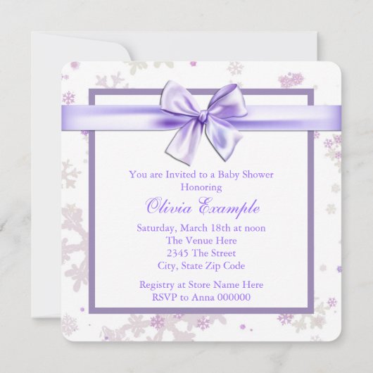Lavendel und Pink Snowflake Babydusche Einladung (Rückseite)