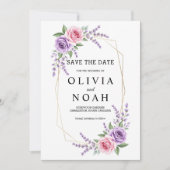 Lavendel und rosa Rose geometrisches Save-the-Date Save The Date (Vorderseite)