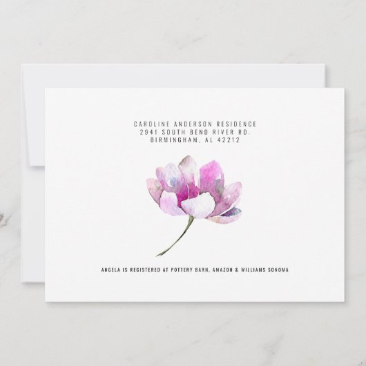 Lavendel und rosa Wasserfarben Einladung (Rückseite)