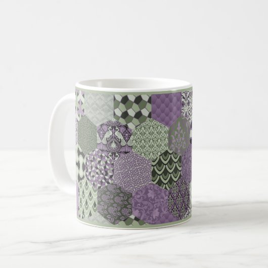 Lavendel und Sage Patchwork Kaffeemaschine Tasse (Vorderseite Links)