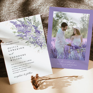 Lavendel- und Salbeigrüne Blumen-Foto-Hochzeit Einladung