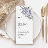 Lavendel- und Salbeigrüne Blumige Hochzeitsdinner Menükarte