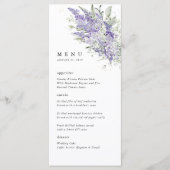 Lavendel- und Salbeigrüne Blumige Hochzeitsdinner Menükarte (Vorderseite)