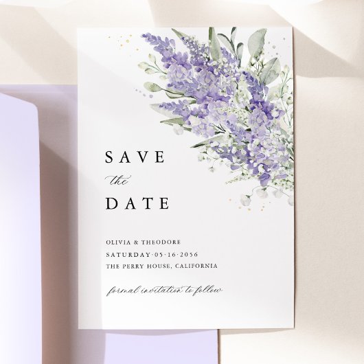 Lavendel- und Salbeigrüne Florale Wasserfarben-Hoc Save The Date