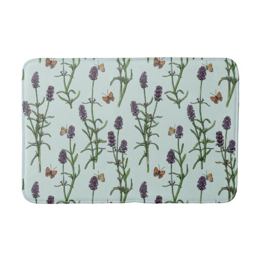 Lavendel und Schmetterlinge auf Meerglas Badematte (Vorderseite)