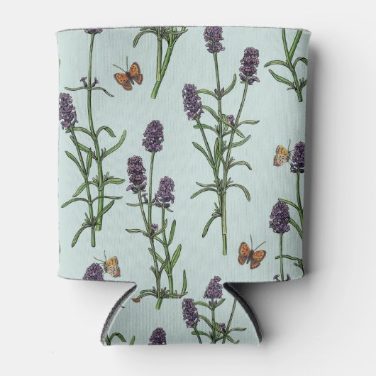 Lavendel und Schmetterlinge auf Meerglas Dosenkühler (Vorderseite)