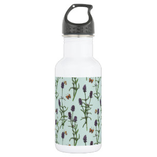 Lavendel und Schmetterlinge auf Meerglas Edelstahlflasche