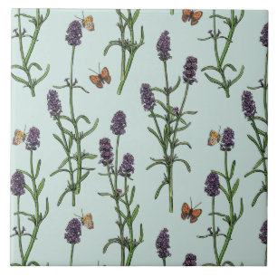 Lavendel und Schmetterlinge auf Meerglas Fliese