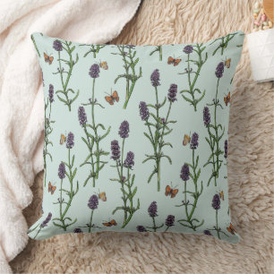 Lavendel und Schmetterlinge auf Meerglas Kissen