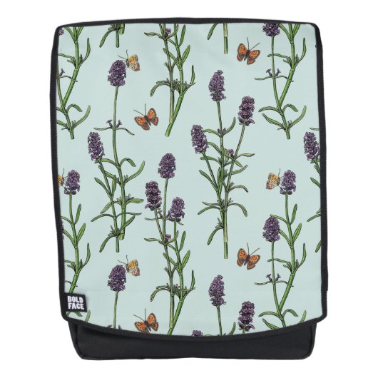 Lavendel und Schmetterlinge auf Meerglas Rucksack (Vorderseite)
