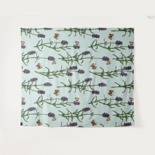 Lavendel und Schmetterlinge auf Meerglas Wandteppich (Vorderseite (Horizontal))