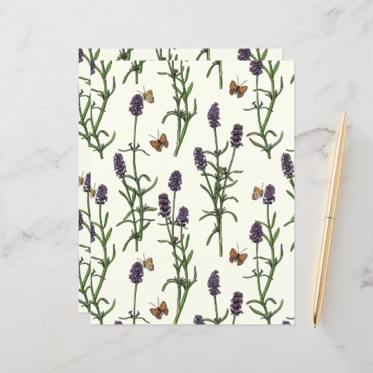 Lavendel und Schmetterlinge auf weiß (Vorderseite/Rückseite Beispiel)