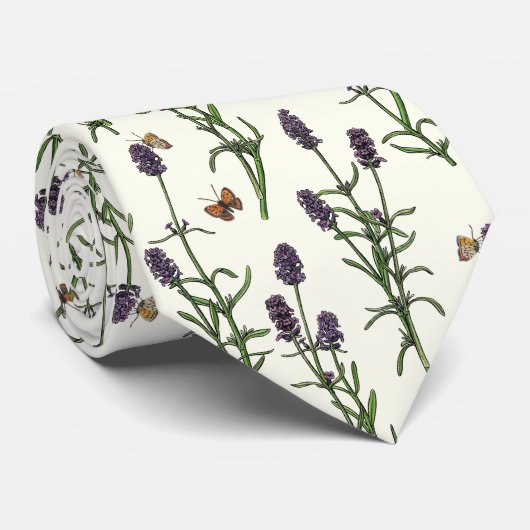 Lavendel und Schmetterlinge auf weiß Krawatte (Gerollt)