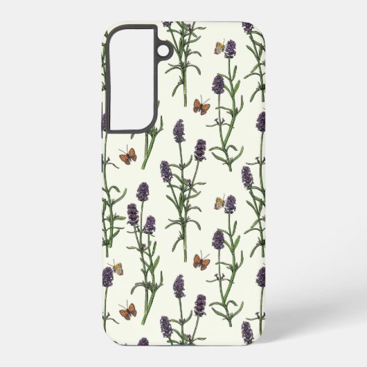 Lavendel und Schmetterlinge auf weiß Samsung Galaxy Hülle (Rückseite)