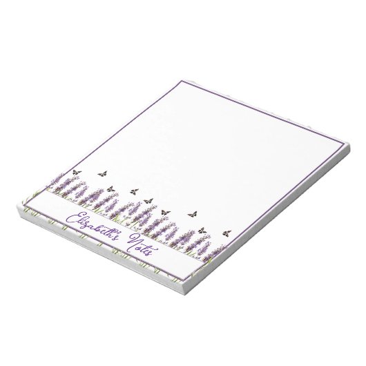 Lavendel und Schmetterlinge personalisiert Notizblock (Rotiert)