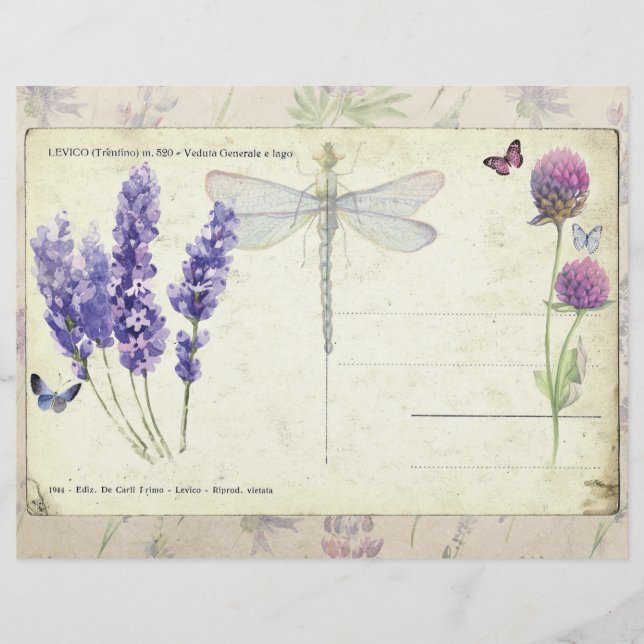 Lavendel und Schmetterlinge Vintages Postkartenpap (Vorderseite)