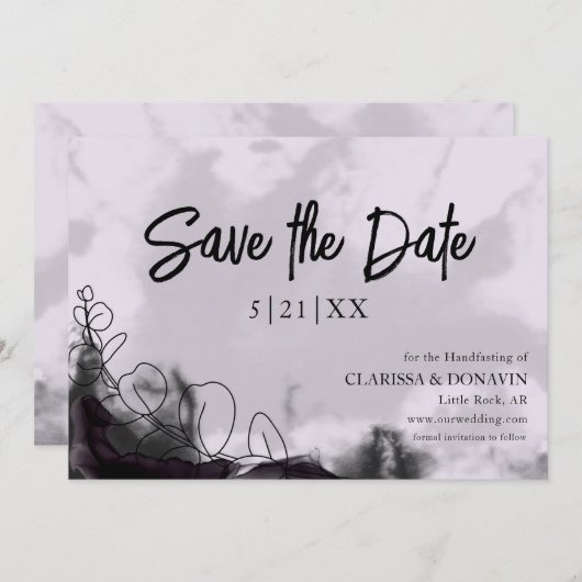 Lavendel- und Schwarz-Gotik-Save the Date Save The Date (Vorne/Hinten)