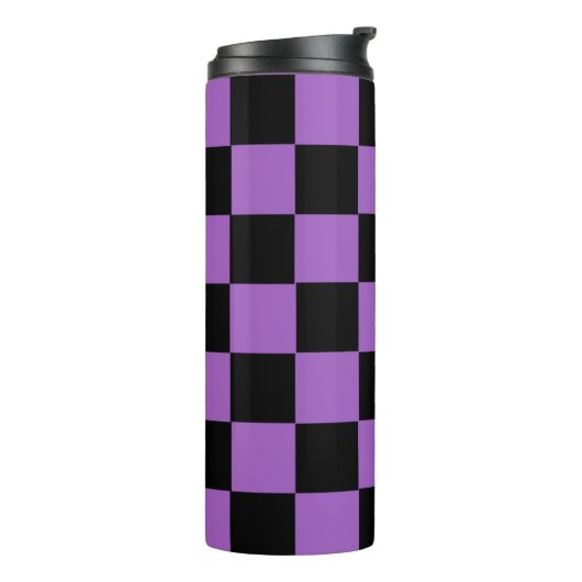 Lavendel und schwarz-kariertes Muster Thermosbecher (Nach links gedreht)